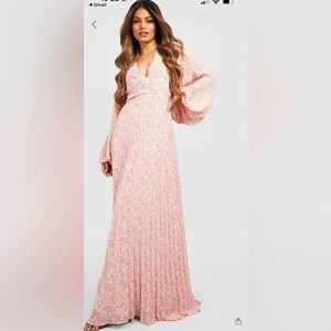 Boohoo Floral Pleated Wrap Maxi Dress
